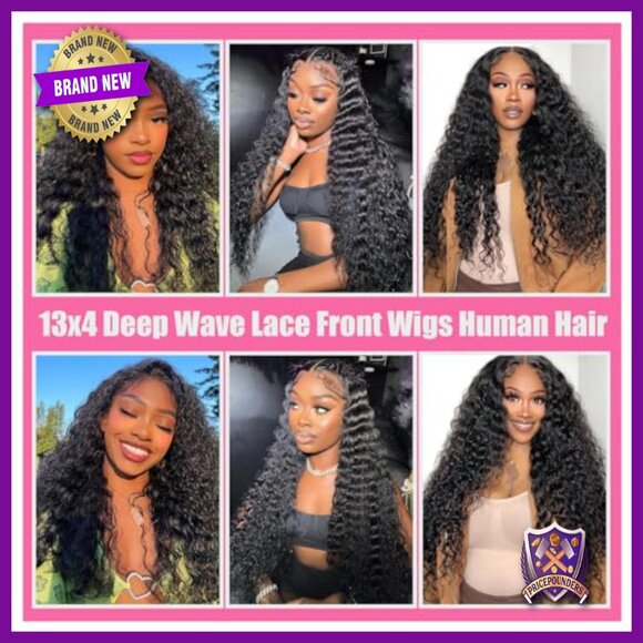 28 Inch Deep Wave Lace Front Wig Human Hair 13x4 Pre Plucked 180% Density main image 3